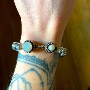 Moonstone & fresh water pearl handmade maille links bizantine chain bracelet